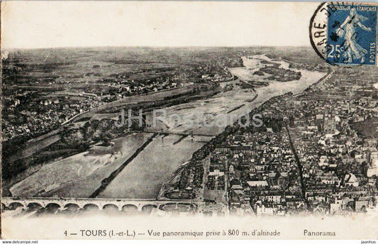 Tours - Vue panoramique prise a 800 m d'altitude - panorama - 4 - old postcard - 1921 - France - used - JH Postcards