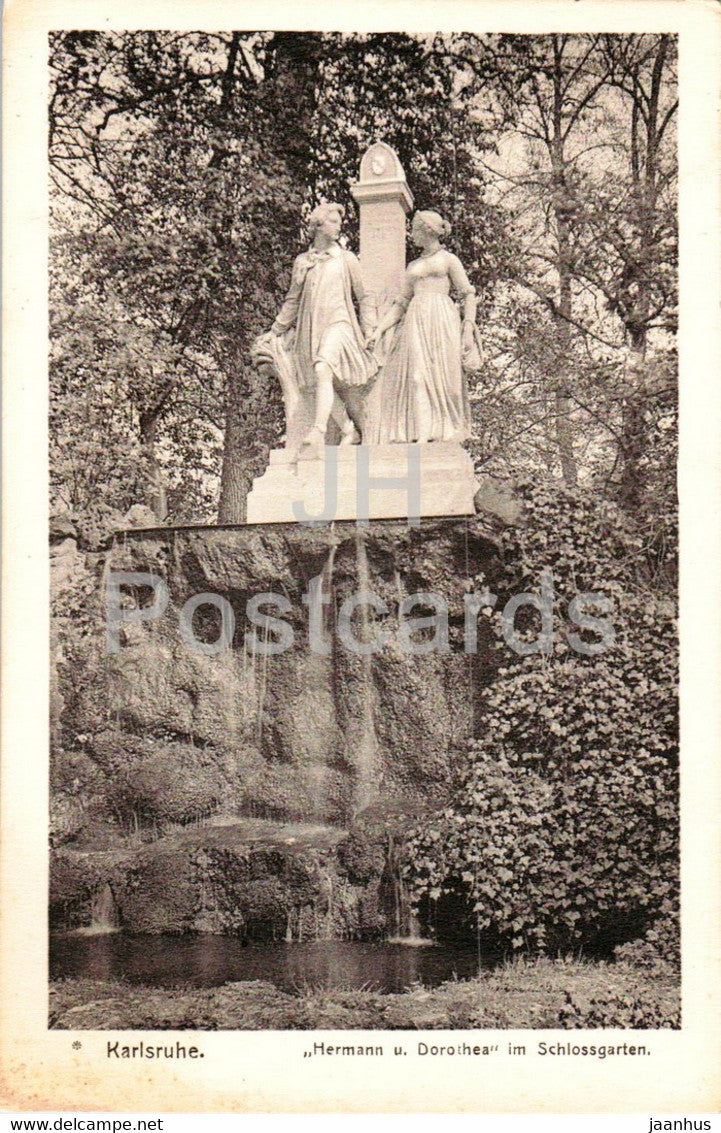 Karlsruhe - Hermann und Dorothea im Schlossgarten - sculpture - old postcard - 1913 - Germany - used - JH Postcards