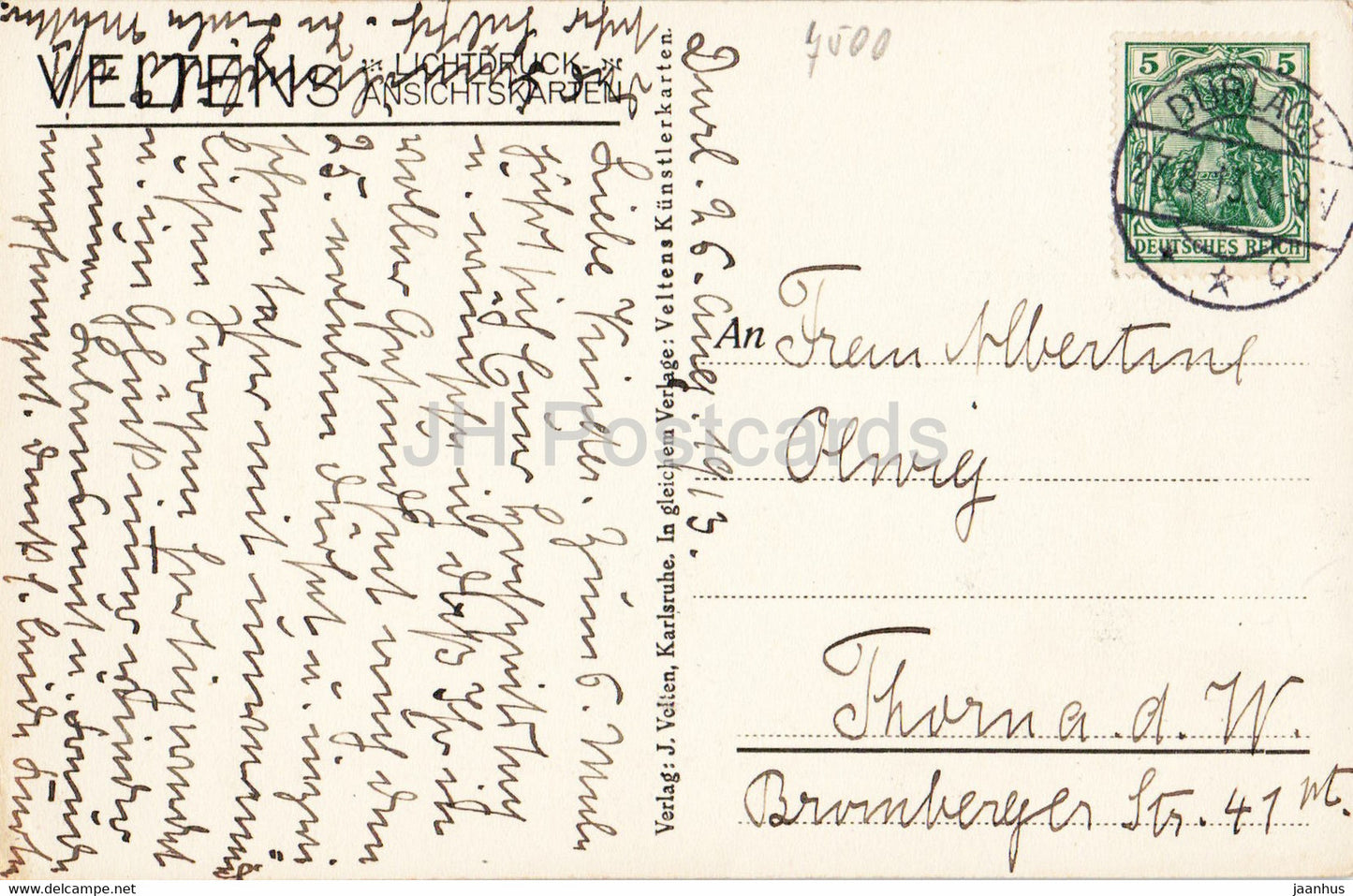 Karlsruhe - Hermann und Dorothea im Schlossgarten - sculpture - old postcard - 1913 - Germany - used