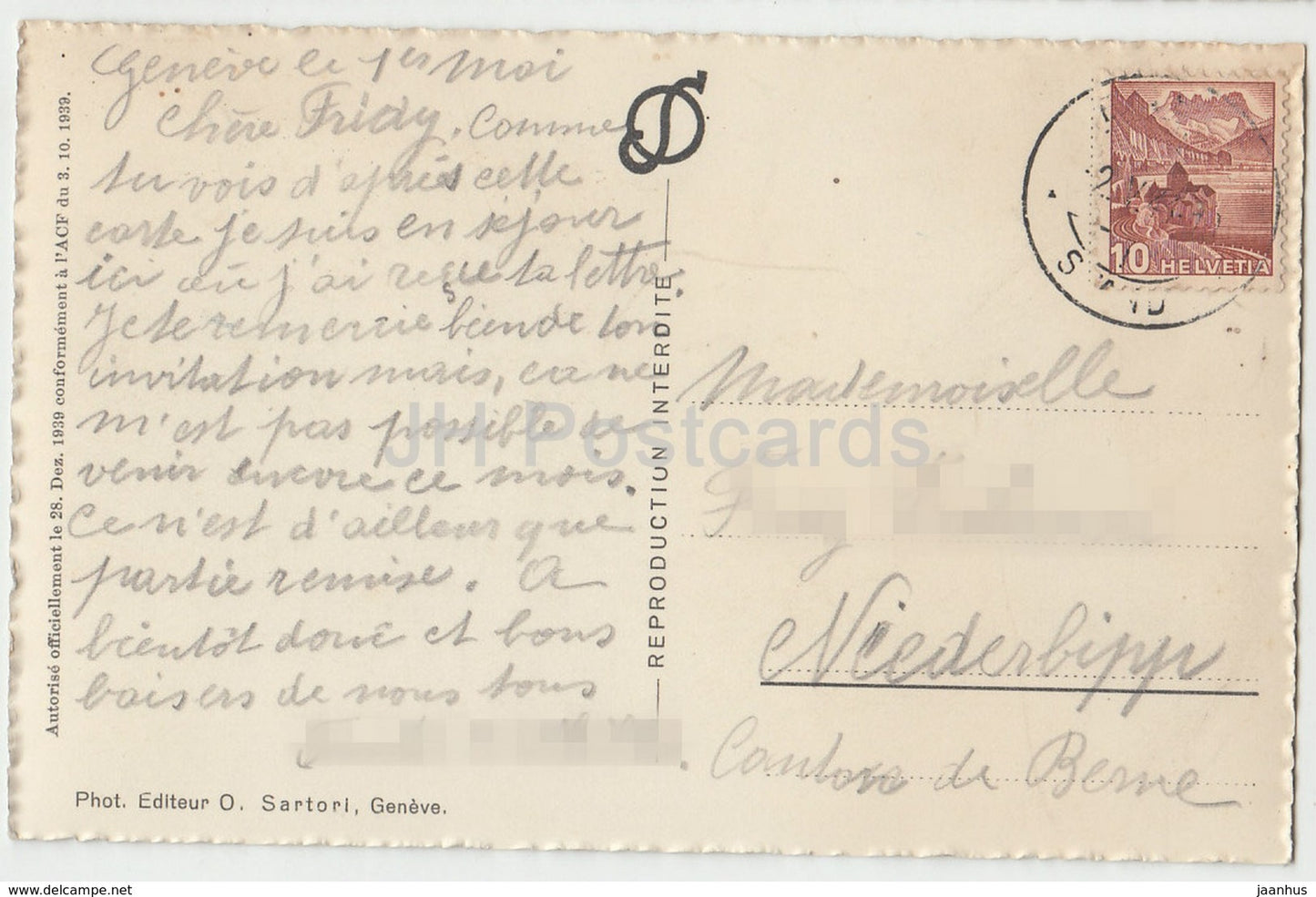 Genf - Genf - Jet d'Eau et le Mont-Blanc - 112 - Schweiz - 1941 - gebraucht