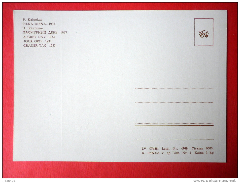 painting by Petras Kalpokas - A Grey Day . 1933 - lithuanian art - unused - JH Postcards