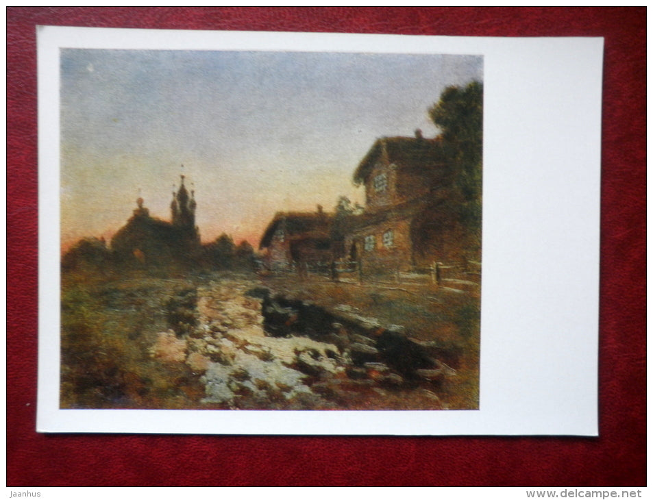 painting by N. Dubovsky , Evening in the village after the rain , 1906 - church - russian art  - unused - JH Postcards