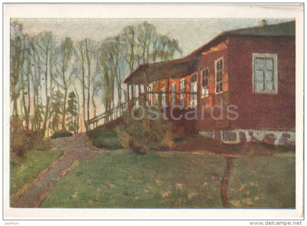 painting by S. Zhukovsky - Autumn Evening , 1905 - house - windows - russian art - unused - JH Postcards