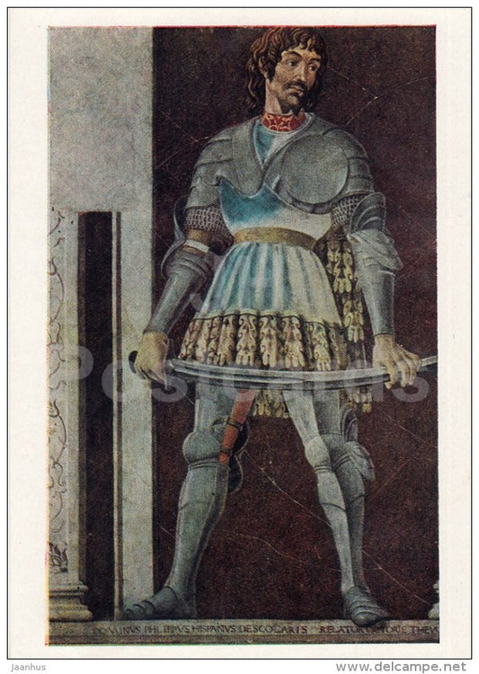painting by Andrea del Castagno - Pippo Spano , 1450 - knight - sword - Italian Art - 1964 - Russia USSR - unused - JH Postcards
