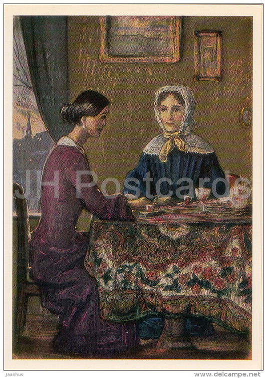 illustration by I. Glazunov - Winter Day by N. Leskov - women - Russia USSR - 1985 - unused - JH Postcards