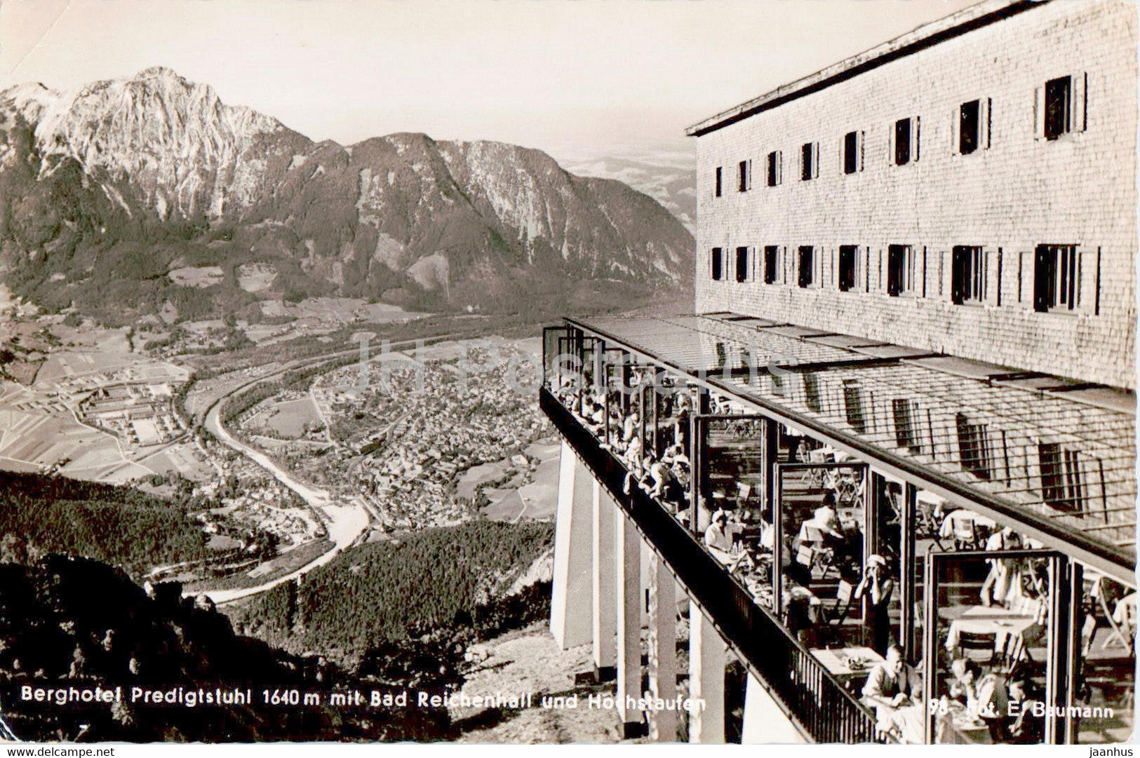 Berghotel Predigtstuhl 1640 m mit Bad Reichenhall und Hochstaufen - hotel - old postcard - Germany - unused - JH Postcards