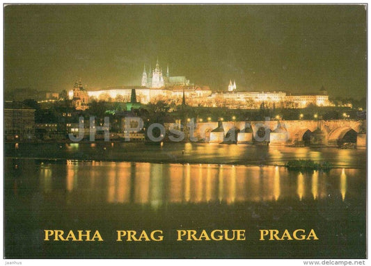 Praha - Prague - Prague castle and Charles bridge at night - Czechoslovakia - Czech - used - JH Postcards
