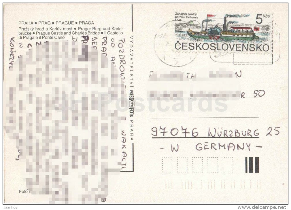 Praha - Prague - Prague castle and Charles bridge at night - Czechoslovakia - Czech - used - JH Postcards