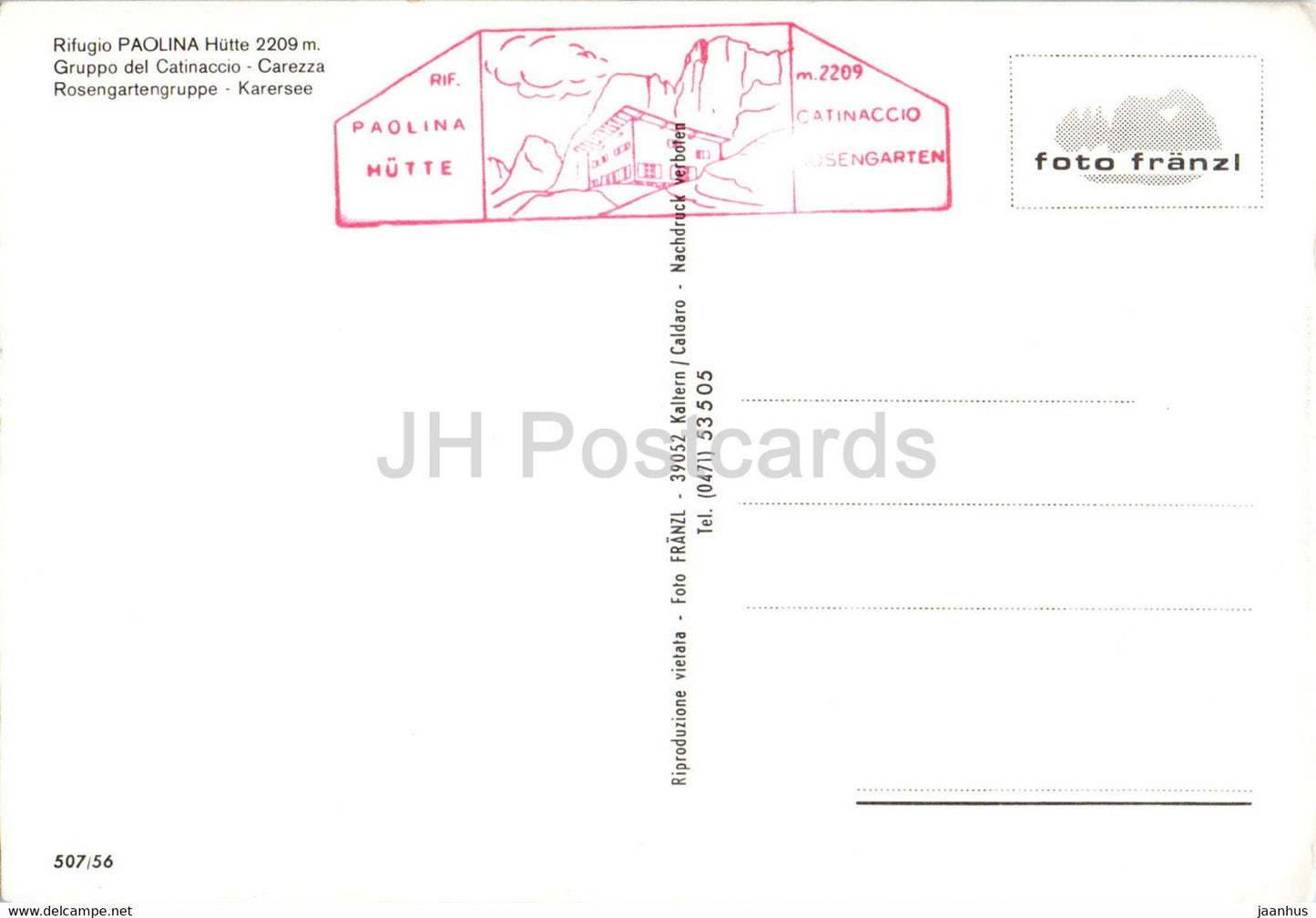 Rifugio Paolina Hutte 2209 m - Gruppo del Catinaccio - Carezza - Italy - unused