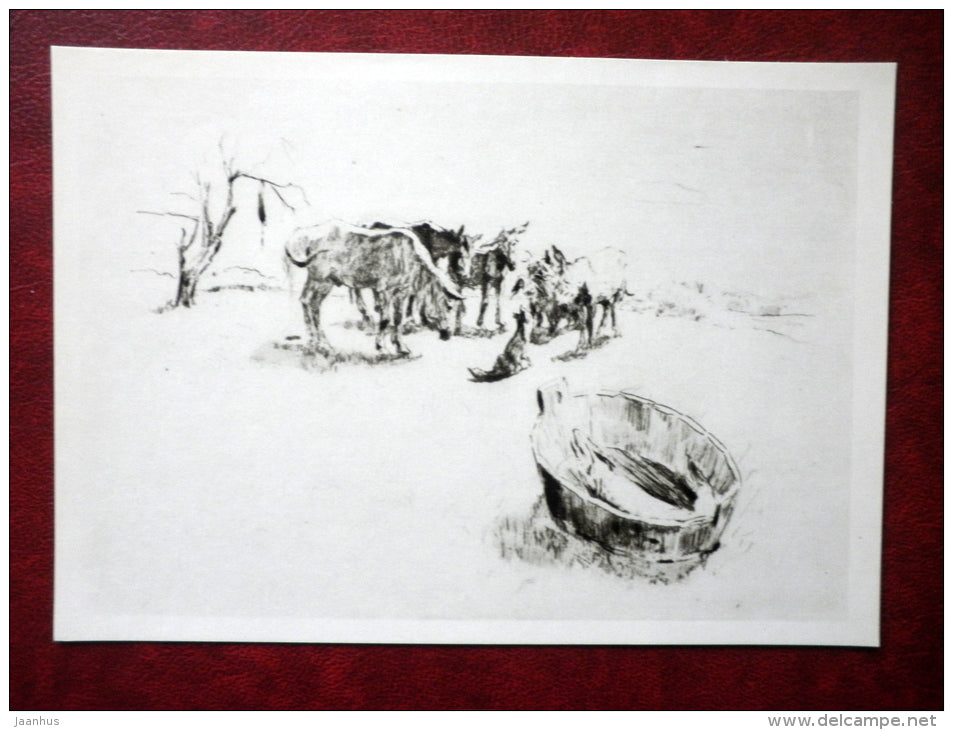 drawing by V. Serov - illustration of the fable of Krylov Pike , 1896 - russian art - unused - JH Postcards