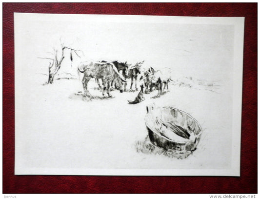 drawing by V. Serov - illustration of the fable of Krylov Pike , 1896 - russian art - unused - JH Postcards