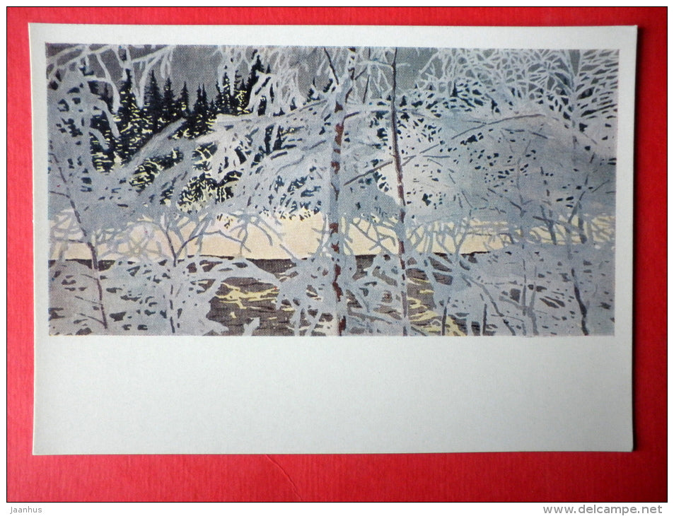painting by Myud Mechev - Frosty Morning , 1964 - russian art - unused - JH Postcards
