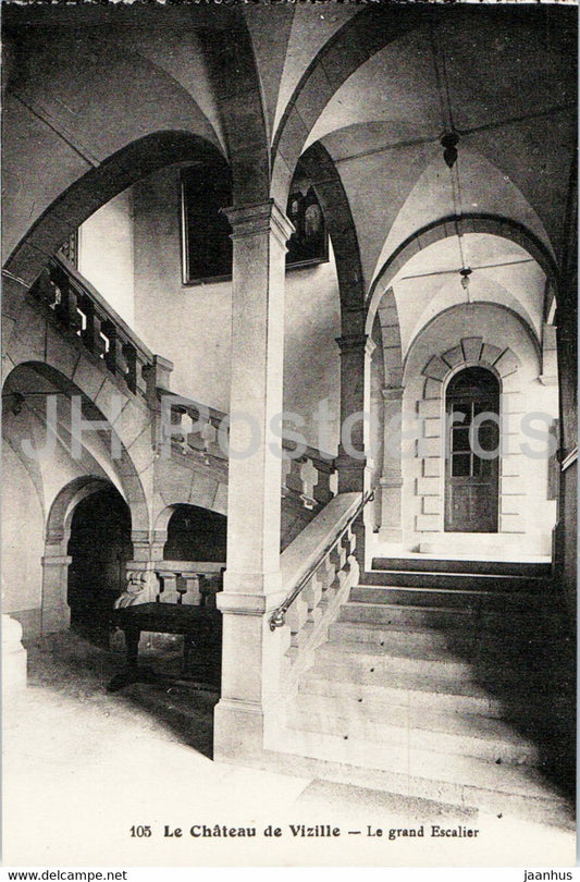 Le Chateau de Vizille - Le Grand Escalier - 105 - old postcard - France - unused - JH Postcards
