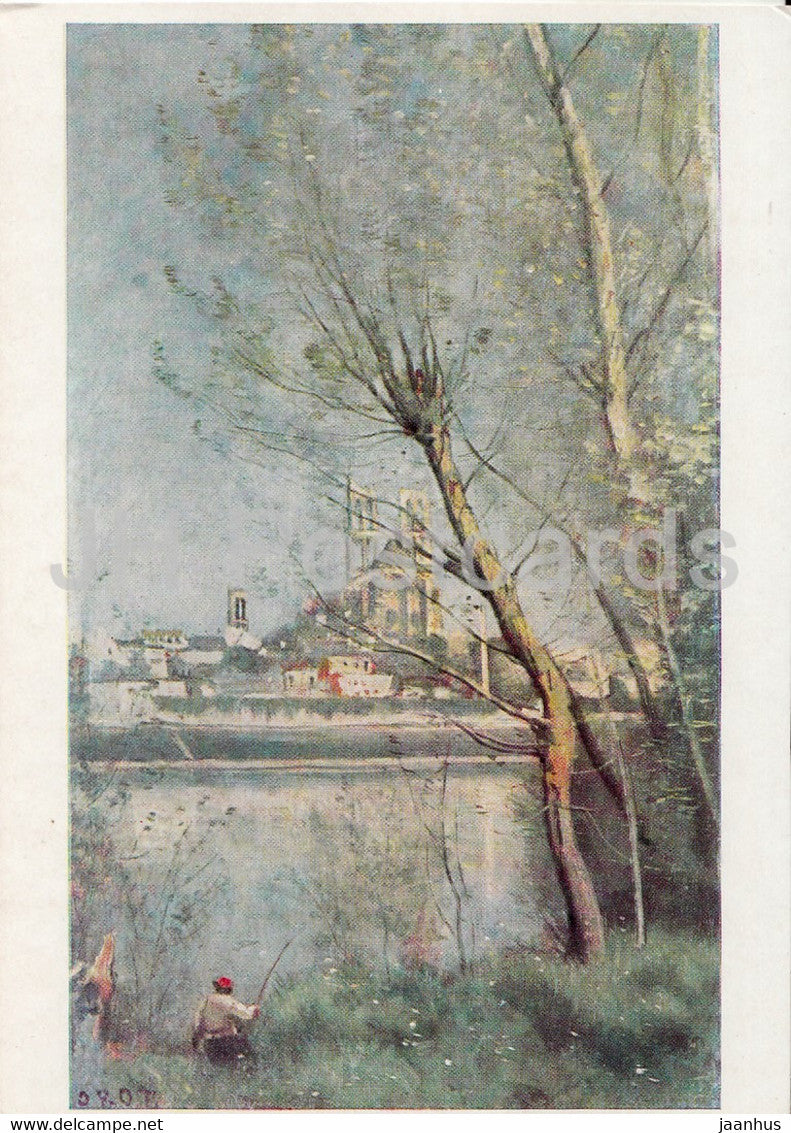 painting by Jean Baptiste Camille Corot - Stiftskirche Mantes - French art - 1969 - Germany - unused - JH Postcards