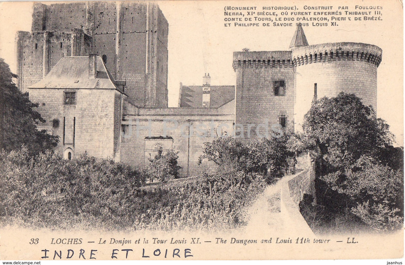 Loches - Le Donjon et la Tour Louis XI - castle - 33 - old postcard - France - unused