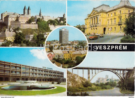 Veszprem - bridge - castle - hotel - multiview - 1960 - Hungary - used - JH Postcards
