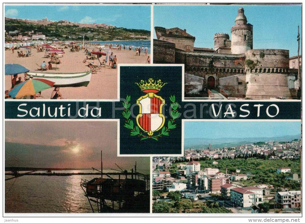 Saluti da Vasto - beach - fortress - Chieti - Abruzzo - VAS 6 - Italia - Italy - unused - JH Postcards