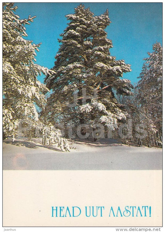 New Year Greeting Card - winter forest 2 - 1983 - Estonia USSR - used - JH Postcards