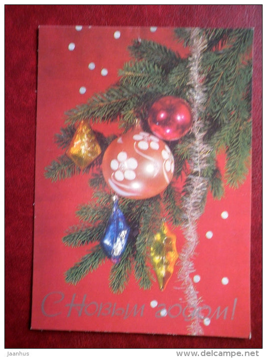 New Year greeting card - decorations - 1987 - Russia USSR - used - JH Postcards
