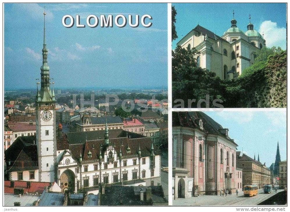 Olomouc - Town Hall - Ethnographic Museum - St. Michael cathedral - tram - Czech - used 1998 - JH Postcards