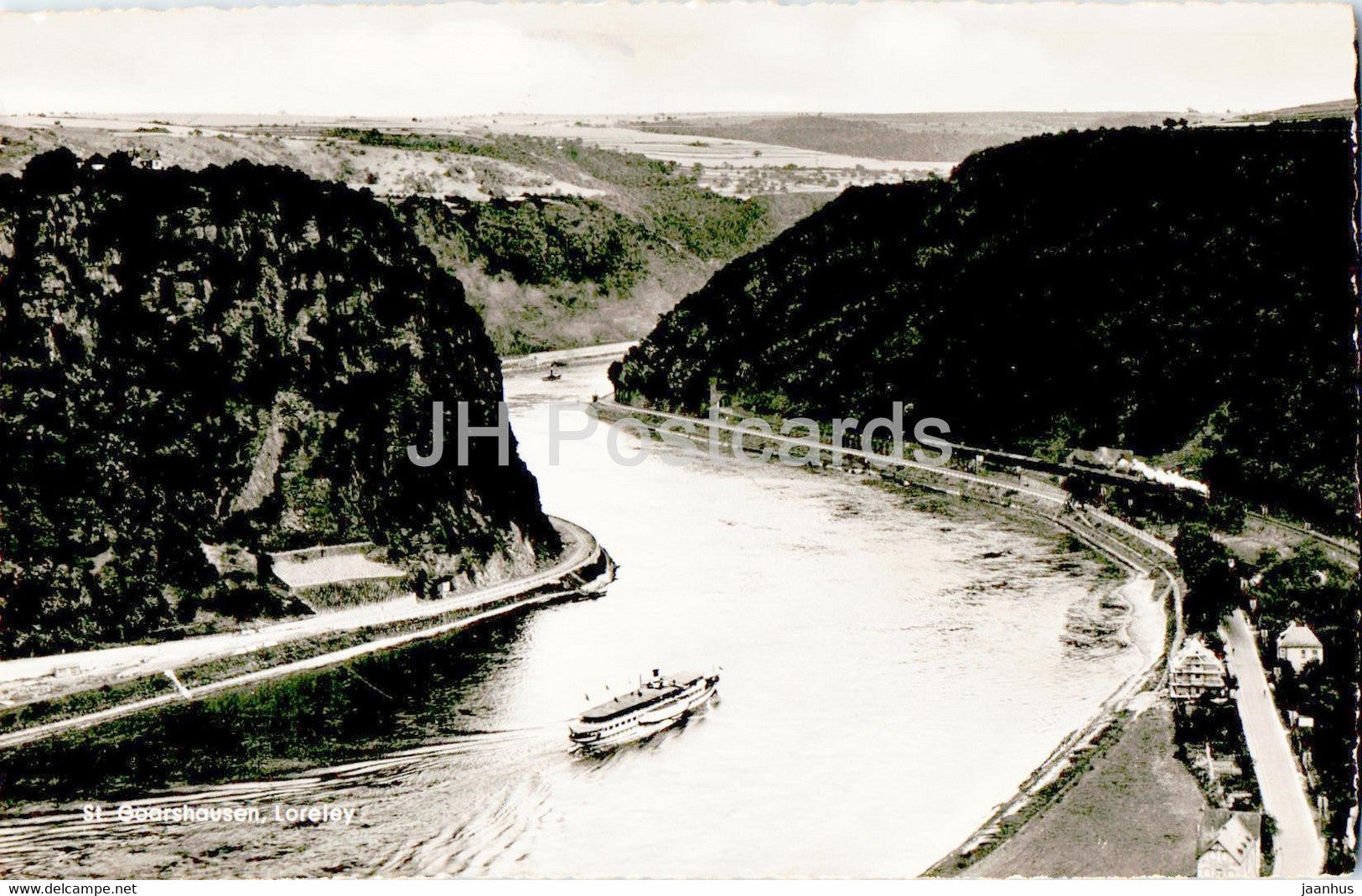 St Goarshausen - Loreley - ship - old postcard - 1954 - Germany - used - JH Postcards