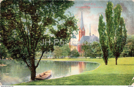 Leipzig - Johannapark mit Lutherkirche - church - old postcard - 1908 - Germany - unused - JH Postcards