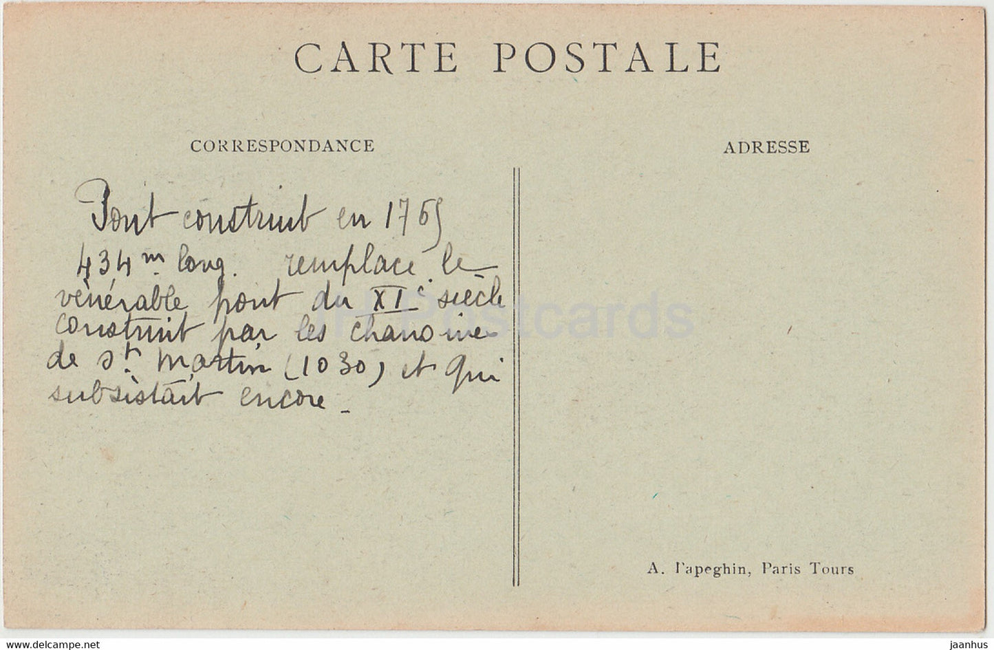 Tours - Le Grand Pont de Pierre pris vers Portillon - bridge - 37 - old postcard - France - used