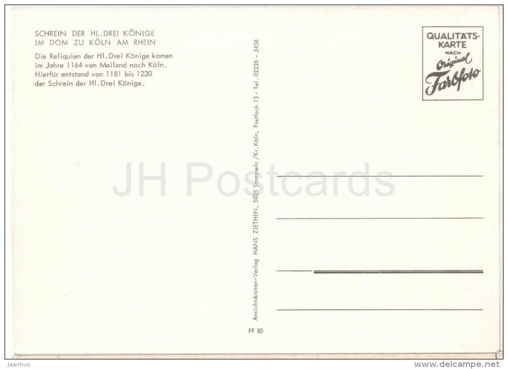 Schrein de Hl. Drei Könige im Dom zu Köln Am Rhein - cathedral - FF 85 - ungelaufen - JH Postcards