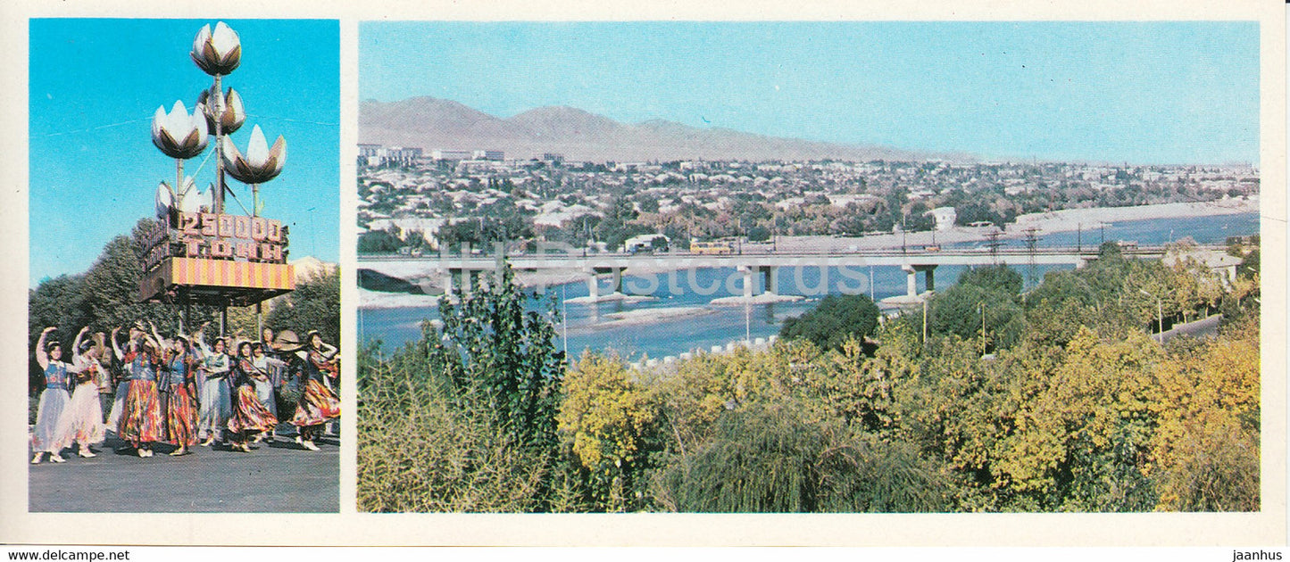 Leninabad - Khujand  - celebration on Pakhtakor square - bridge over Syrdarya river - 1979 - Tajikistan USSR - unused - JH Postcards