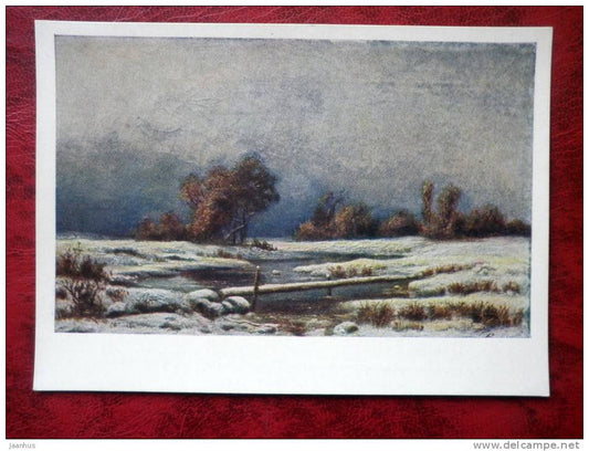 Painting by E. E. Volkov - early snow , 1883 - russian art - unused - JH Postcards