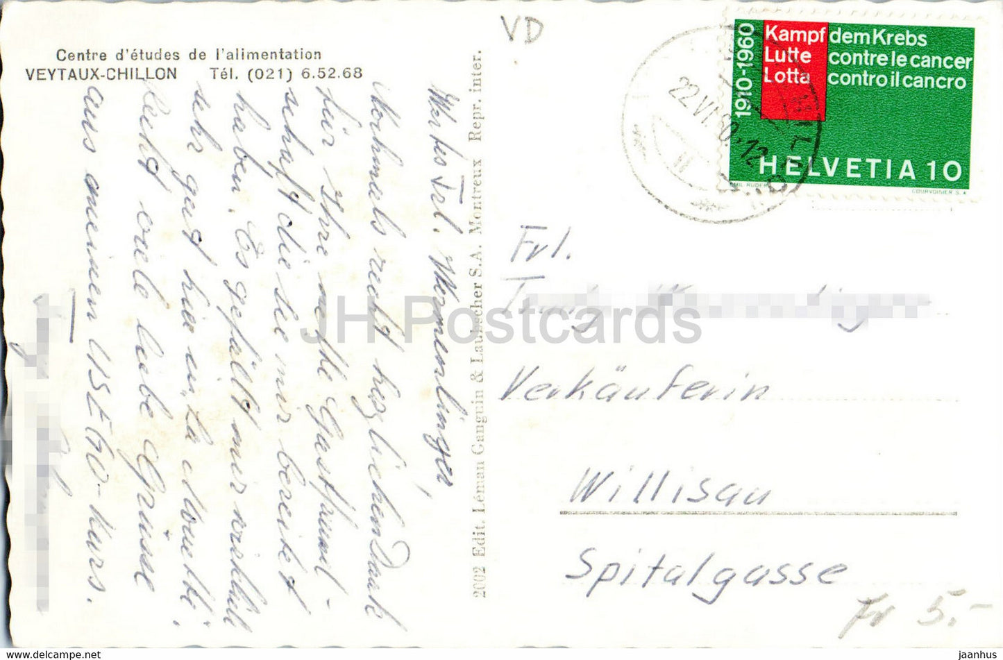 Centre d'études de l'alimentation Veytaux Chillon - 1960 - Suisse - occasion