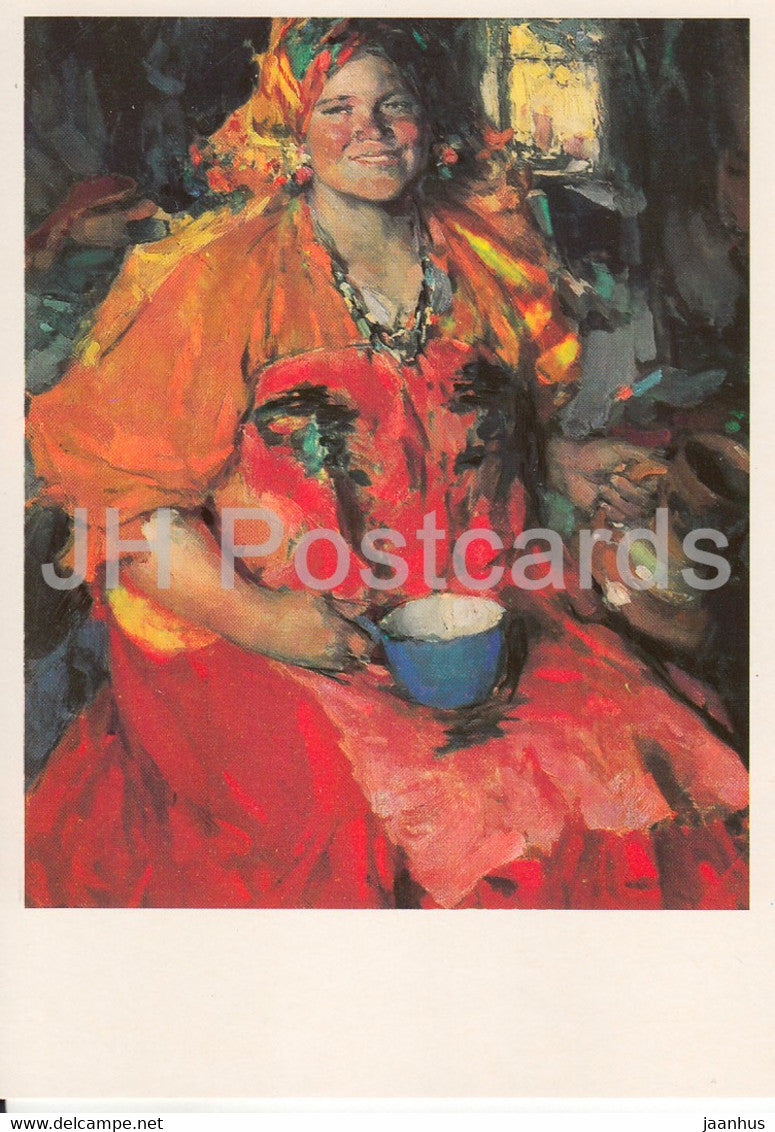 painting by A. Arkhipov - Girl with a Jug - Russian art - 1982 - Russia USSR - unused - JH Postcards