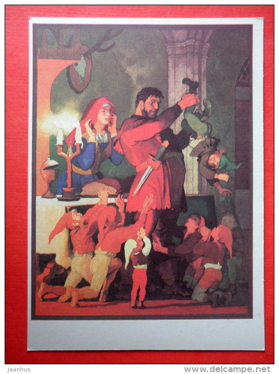 illustration by B. Dehterev - Cannibal and children - Little Tom Thumb by C. Perrault - 1979 - Russia USSR - unused - JH Postcards