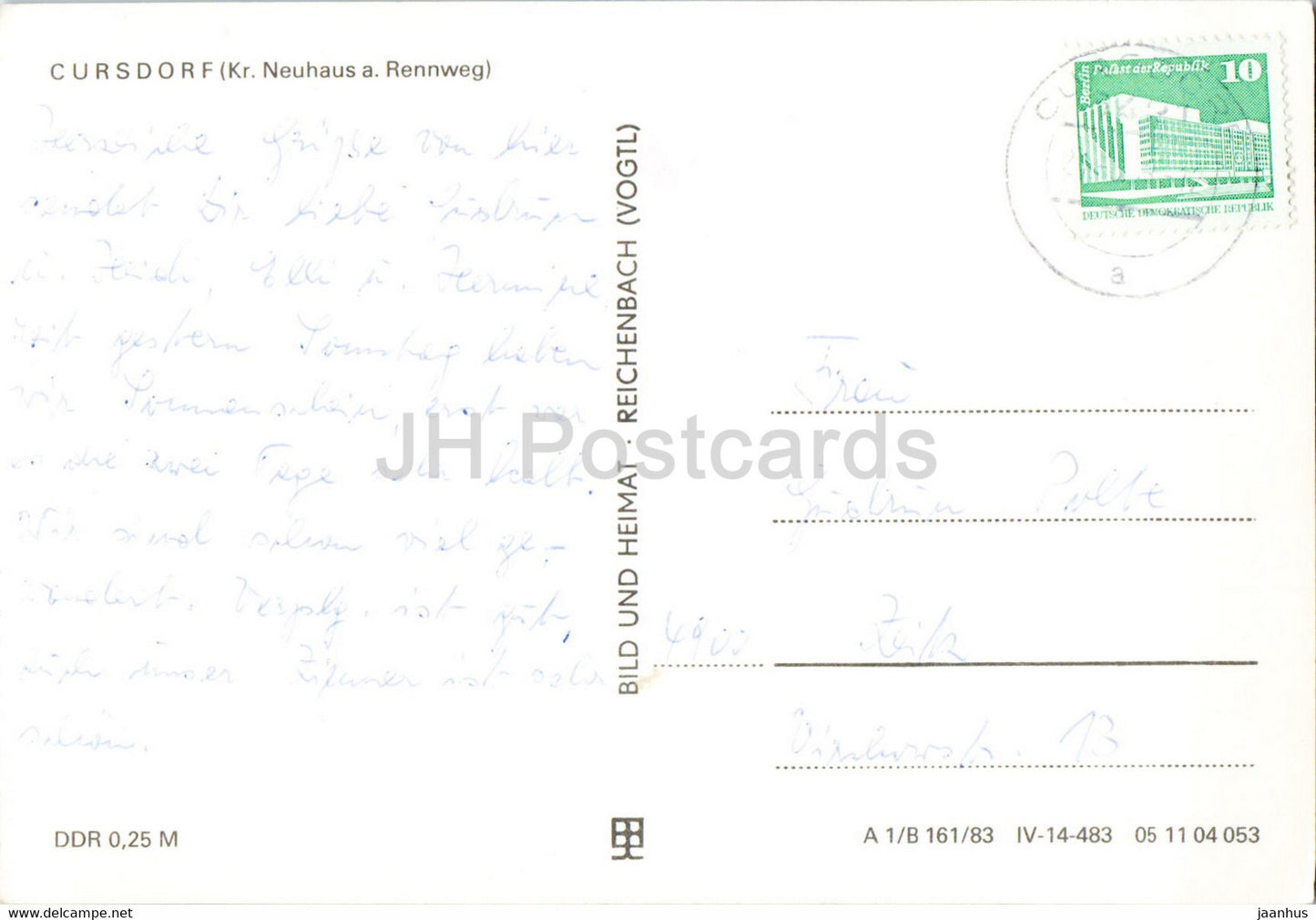 Gruss aus Cursdorf im Thur Wald - Thalmuhle - Jugend Schanze - Ortsstrasse - Meuselbacher Kuppe - Germany DDR - used