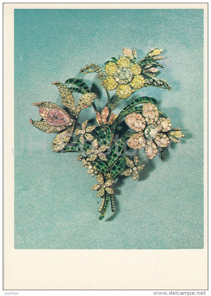Large Bouquet - brilliants , emeralds , gold , silver - Diamond Fund of Russia - 1981 - Russia USSR - unused - JH Postcards