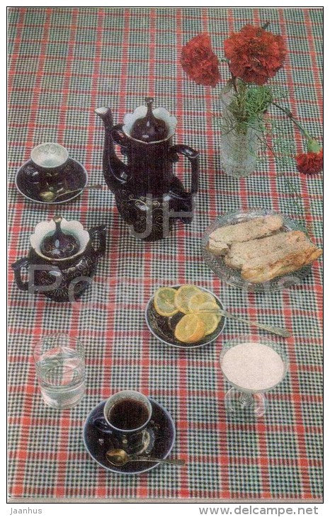 table for a hot drink - lemon - Table Setting - 1985 - Russia USSR - unused - JH Postcards