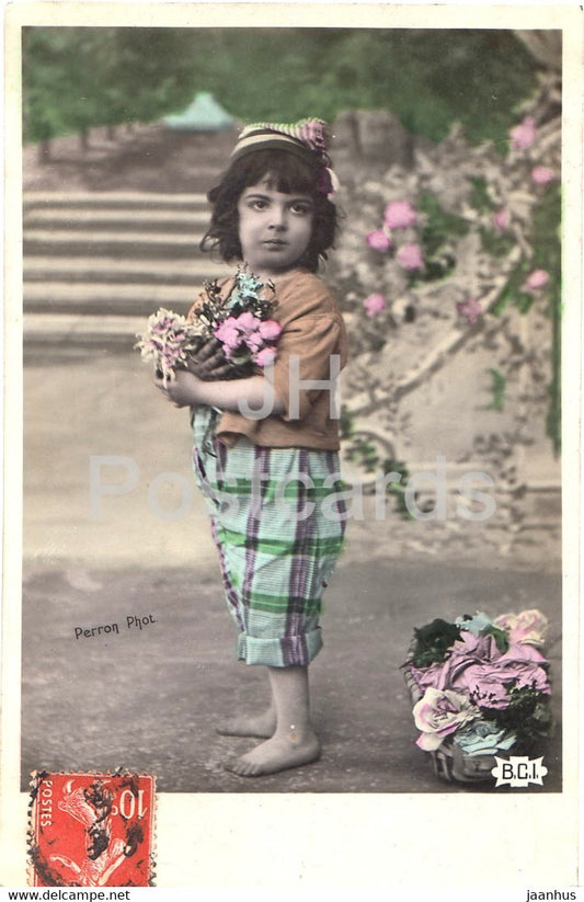 boy - children - Perron Phot - B C I - old postcard - 1908 - France - used - JH Postcards