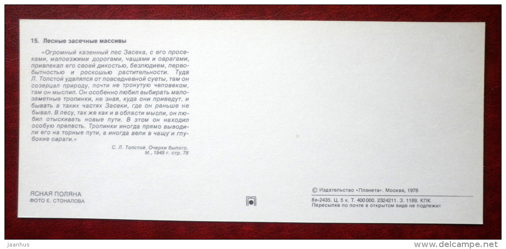 forest - Yasnaya Polyana - Museum-Estate of Leo Tolstoy - 1976 - Russia USSR - unused - JH Postcards