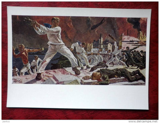 Painting by A. A. Deyneka - defense of Sevastopol. 1942 - soldiers - war - russian art - unused - JH Postcards
