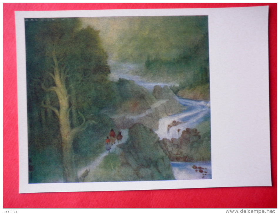 painting by Prosanta Roy - The Green Fog - contemporary art - art of india - unused - JH Postcards