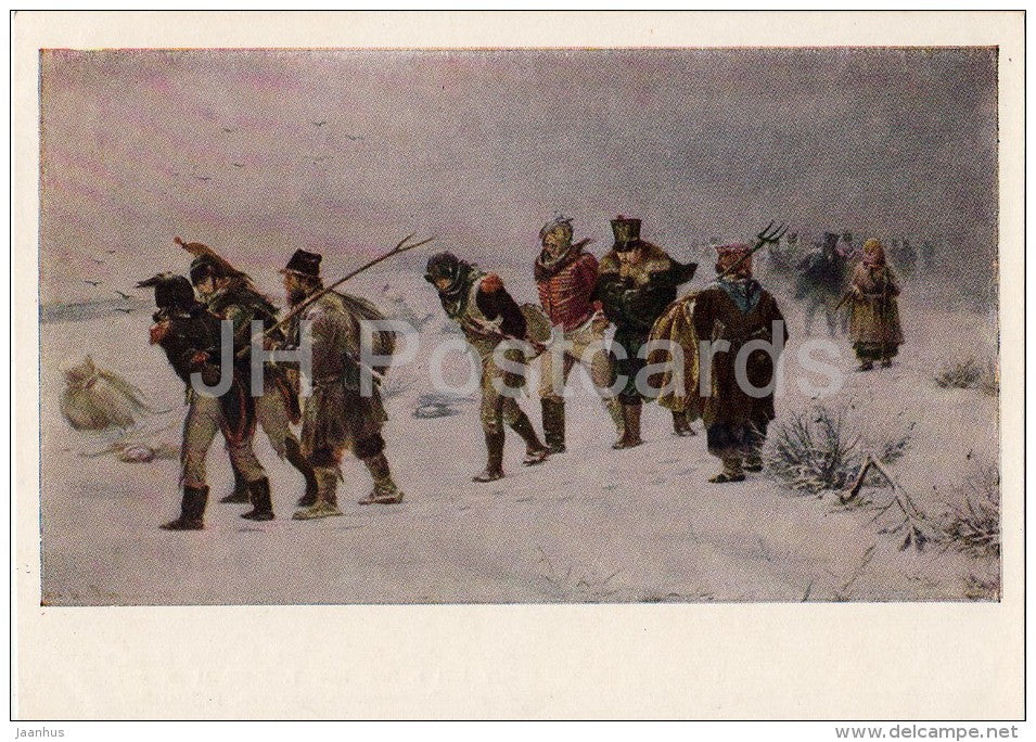painting by I. Pryanishnikov - Episode from the War of 1812 - prisoners - Russian art - Russia USSR - 1953 - unused - JH Postcards