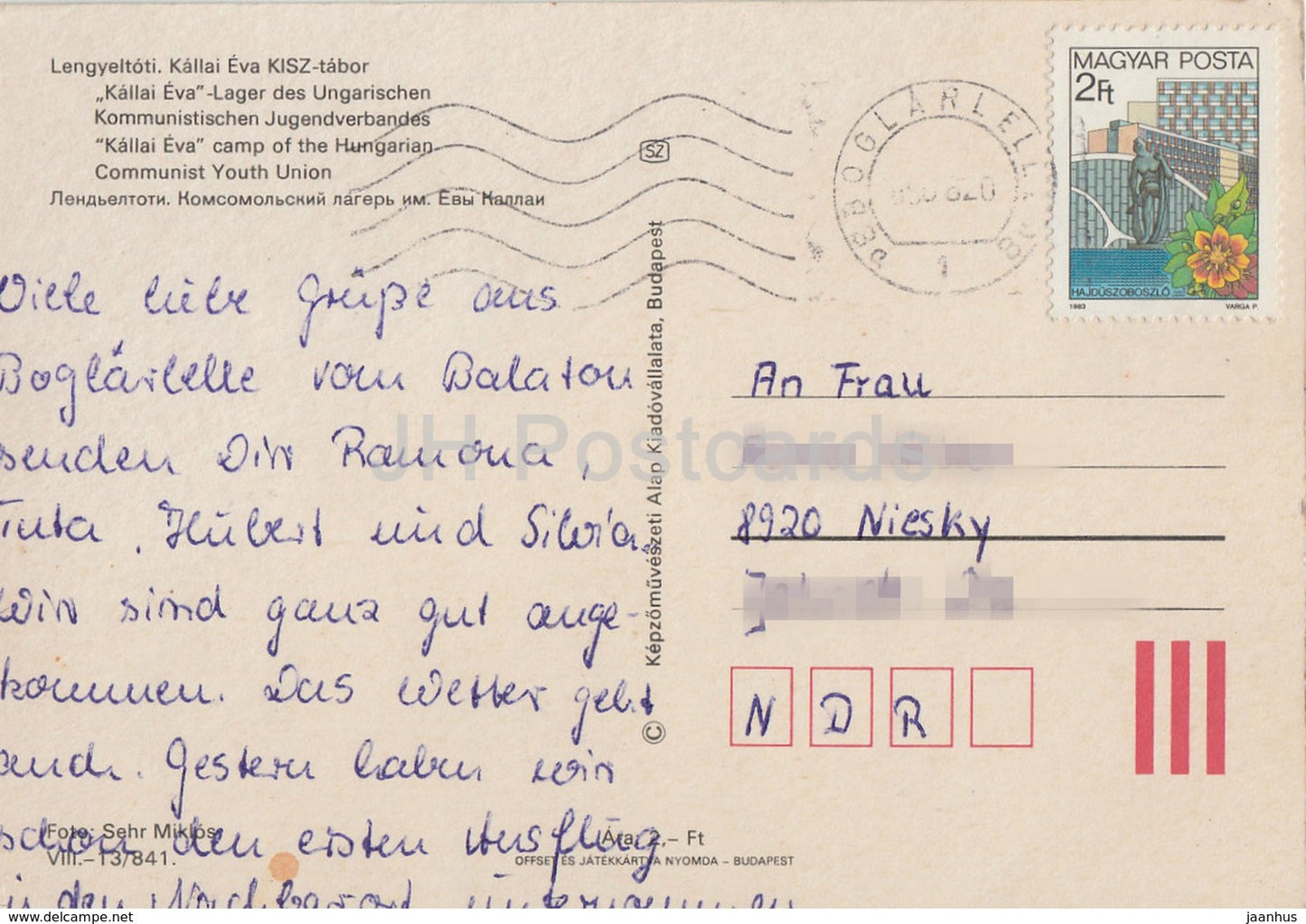 Camp Kallai Eva de l'Union de la jeunesse communiste hongroise - 1983 - Hongrie - utilisé