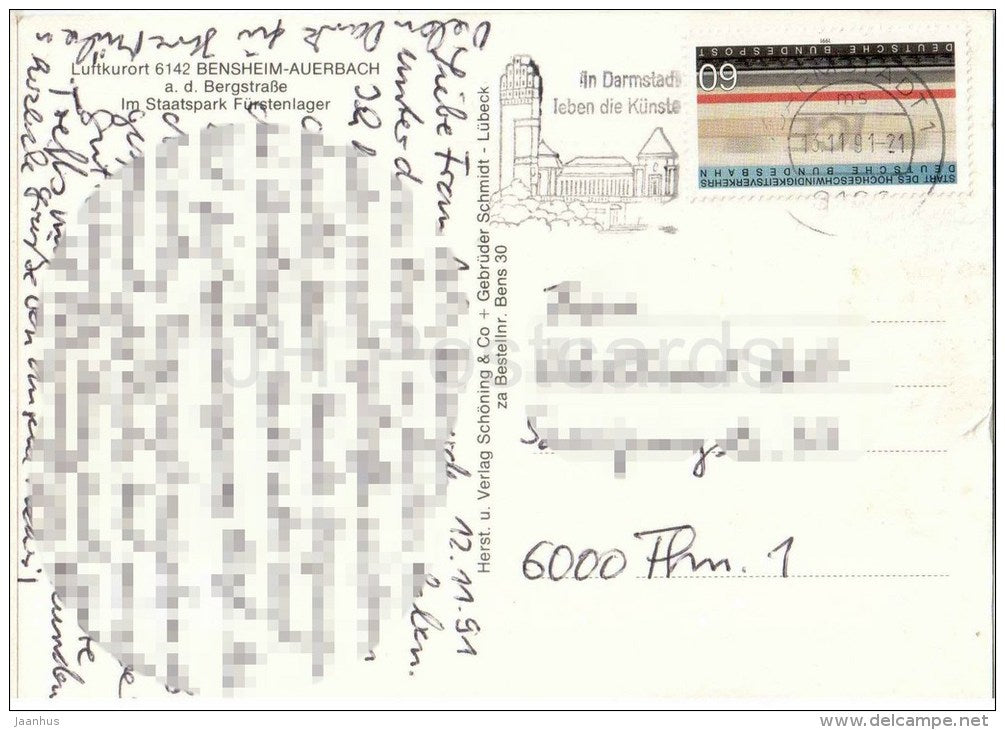 Luftkurort Bensheim-Auerbach - Im Staatspark Fürstenlager - Germany - 1991 gelaufen - JH Postcards