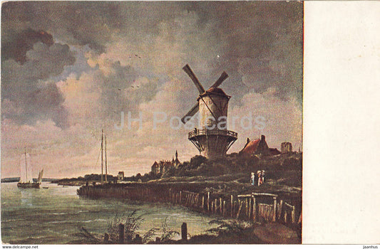 painting by Ruysdael - Flusslandschaft - Paysage de fleuve - windmill - old postcard - Dutch art - Netherlands - used - JH Postcards