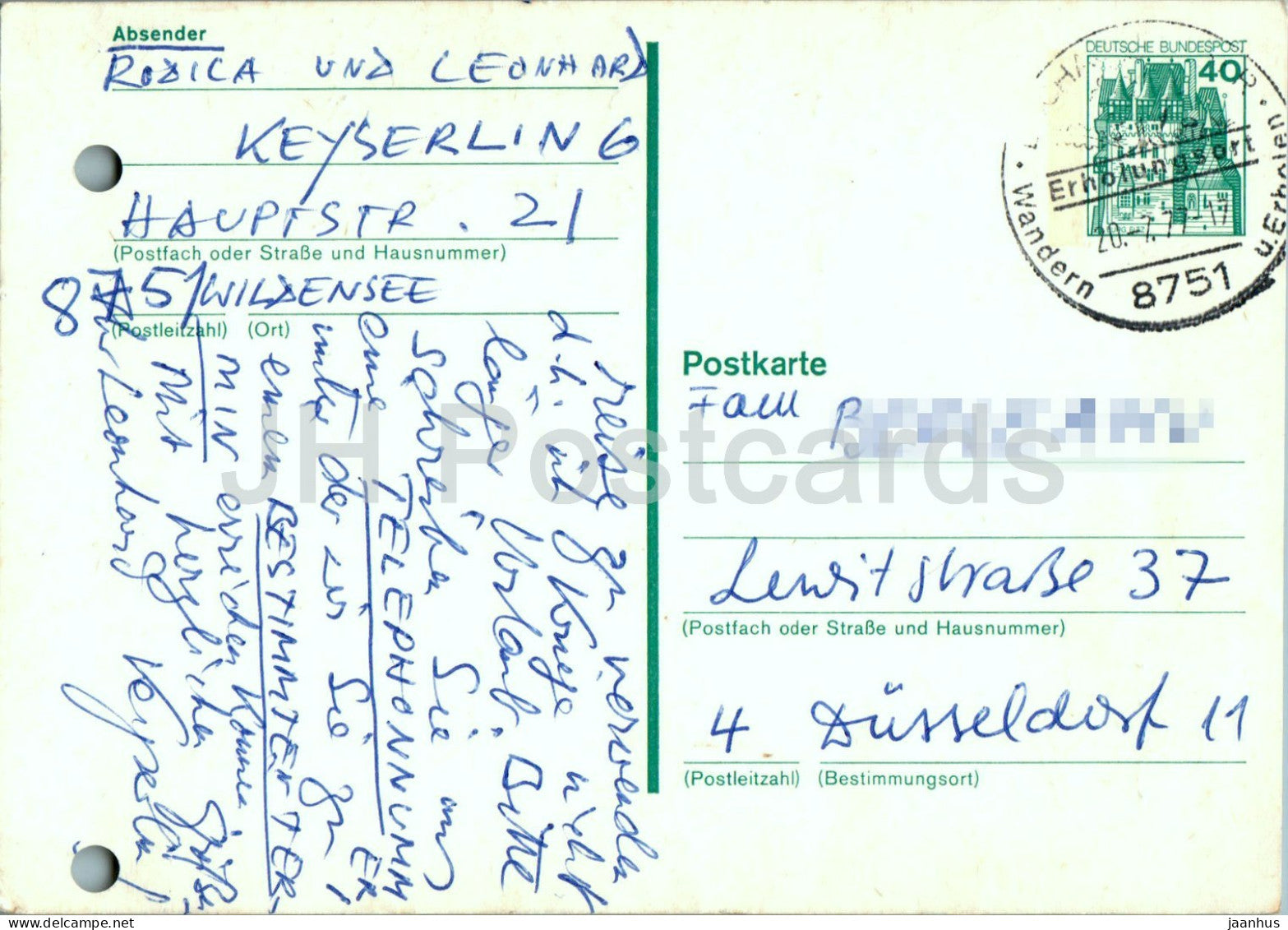 Postkarte - postal stationery - 1977 - Germany - used - JH Postcards