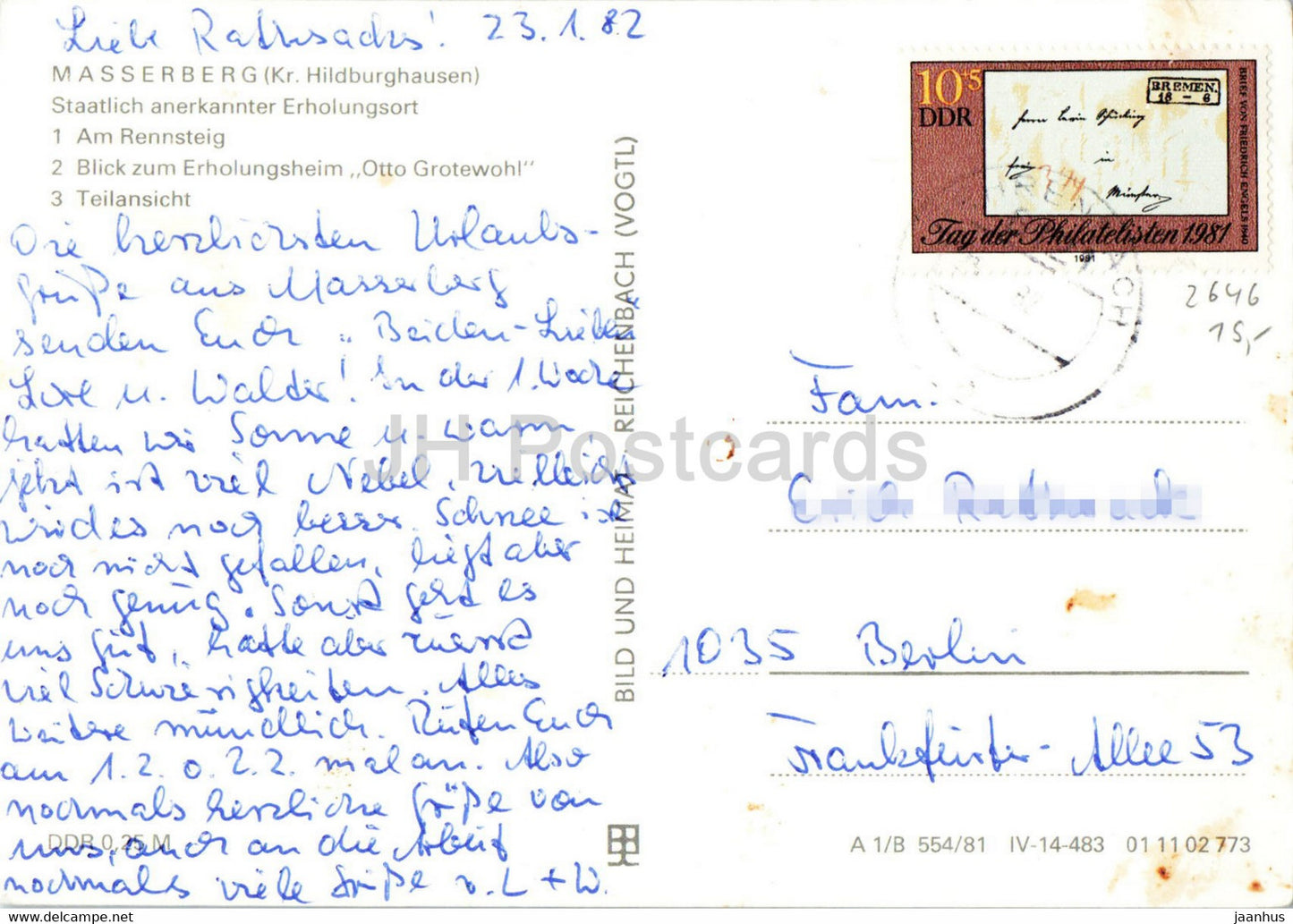 Masserberg - Kr Hildburghausen - Am Rennsteig - Erholungsheim Otto Grotewohl - 1982 - Germany DDR - used