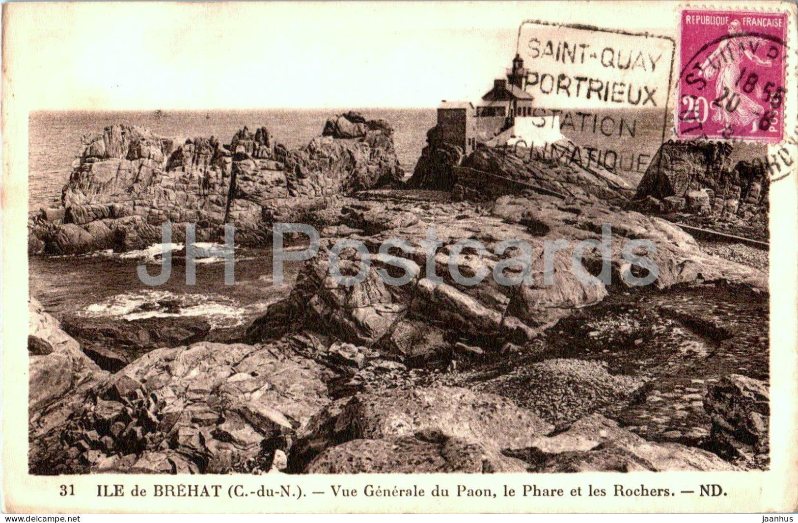 Ile de Brehat - Vue Generale du Paon - Le Phare et les Rochers - lighthouse - 31 - old postcard - France - used - JH Postcards