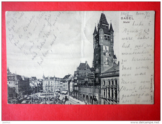 Markt - Basel - 13431 - old postcard - Switzerland - sent from Switzerland Bern to Estonia Reval Imperial Russia 1907 - JH Postcards