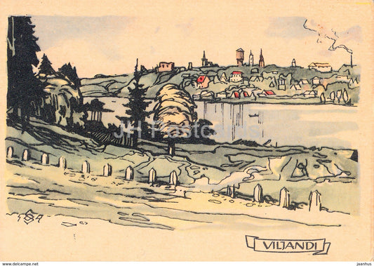 Lake Viljandi - Viljandi - Illustration by O. Soans - 1960 - Estonia USSR - unused - JH Postcards