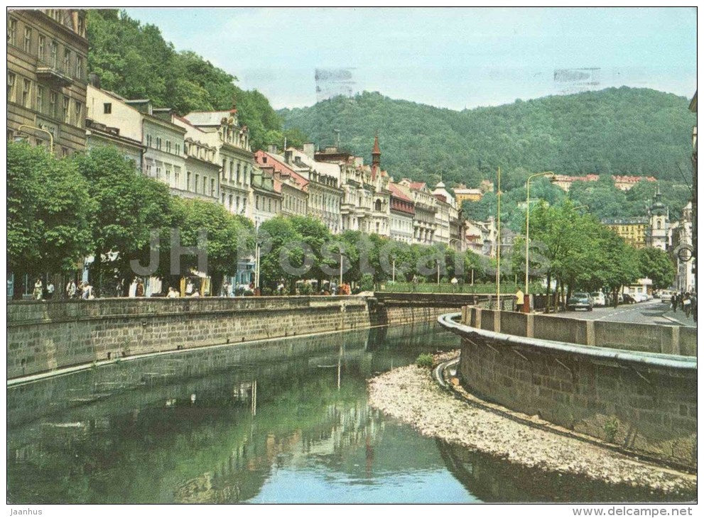 Karlovy Vary - Karlsbad - spa - view of the Spa across the river Tepla - Czechoslovakia - Czech - used 1976 - JH Postcards